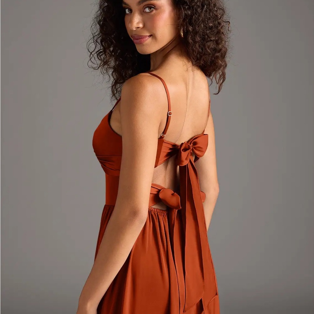 AZAZIE ZEYA — Paprika A-Line Pleated Stretch Satin Dress - Picture 12 of 14